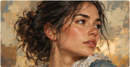 A painterly close-up portrait study of a woman looking off to the side